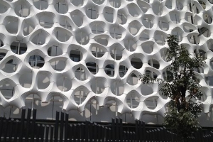 Detalle de fachada de un hospital en México, diseñado con Rhino