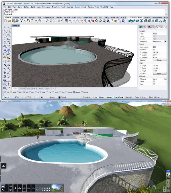 El proyecto de la Casa das canoas, creado con VisualARQ, y siendo editado con Lumion El proyecto de la Casa das canoas, creado con VisualARQ, y siendo editado con Lumion